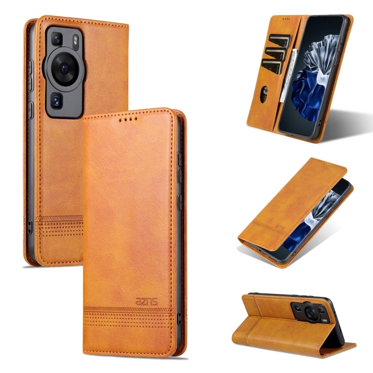 For Huawei P60 / P60 Pro AZNS Magnetic Calf Texture Flip Leather Phone Case(Light Brown) by AZNS