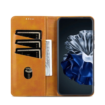 For Huawei P60 / P60 Pro AZNS Magnetic Calf Texture Flip Leather Phone Case(Light Brown) by AZNS