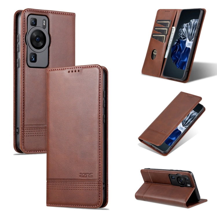 For Huawei P60 / P60 Pro AZNS Magnetic Calf Texture Flip Leather Phone Case(Dark Brown) by AZNS
