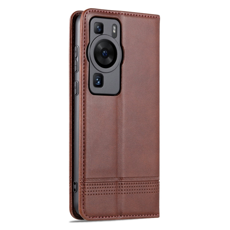 For Huawei P60 / P60 Pro AZNS Magnetic Calf Texture Flip Leather Phone Case(Dark Brown) by AZNS