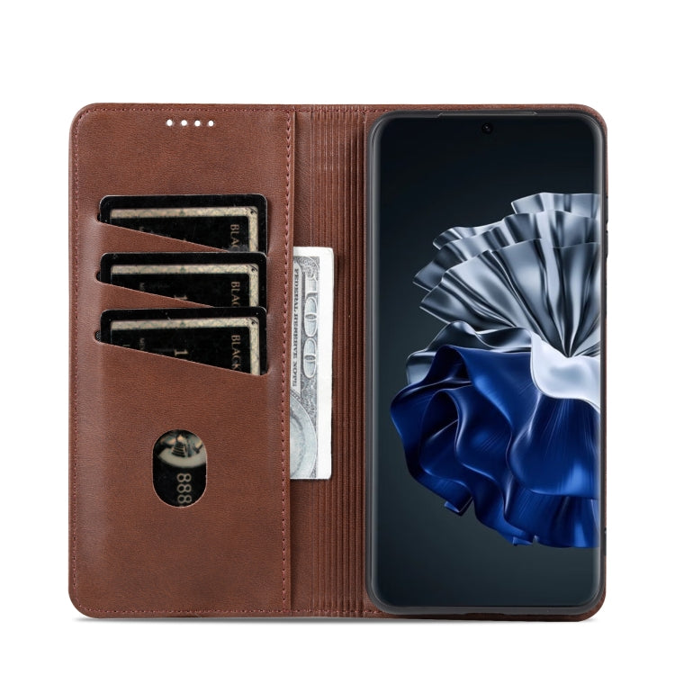 For Huawei P60 / P60 Pro AZNS Magnetic Calf Texture Flip Leather Phone Case(Dark Brown) by AZNS