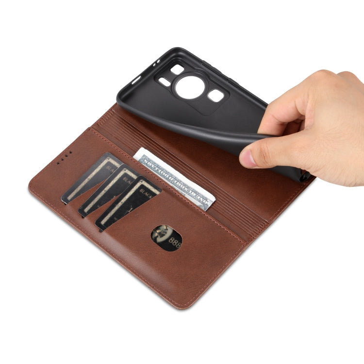 For Huawei P60 / P60 Pro AZNS Magnetic Calf Texture Flip Leather Phone Case(Dark Brown) by AZNS