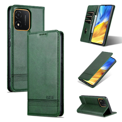 For Honor X5 AZNS Magnetic Calf Texture Flip Leather Phone Case(Dark Green) by AZNS