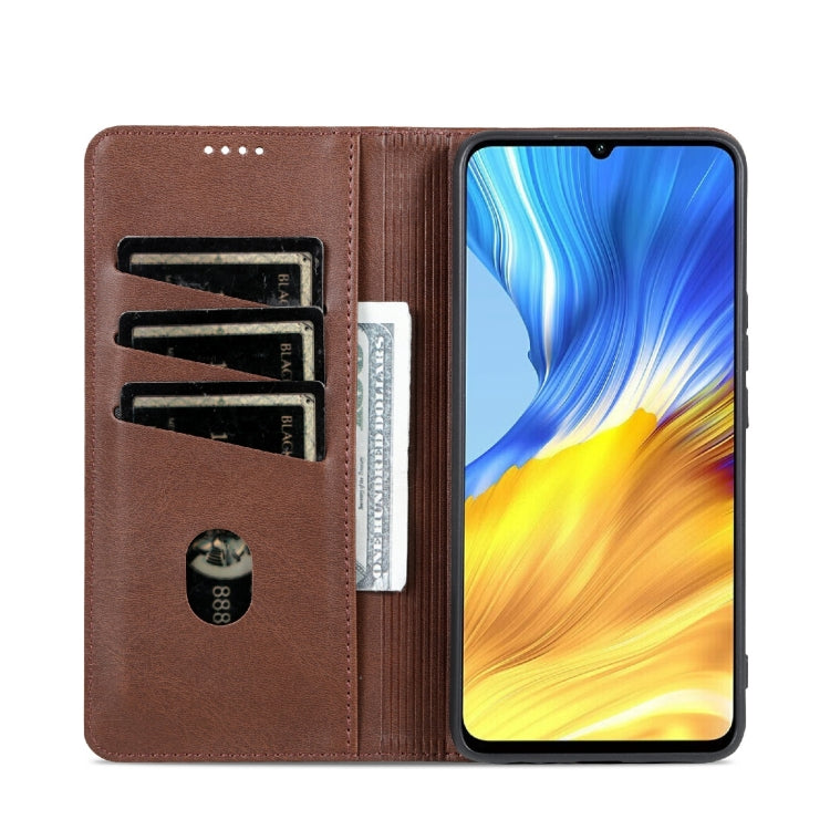 For Honor X5 AZNS Magnetic Calf Texture Flip Leather Phone Case(Dark Brown) by AZNS