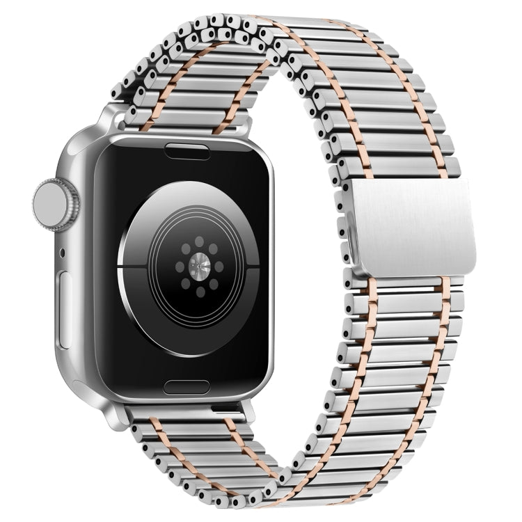 Chain Magnetic Stainless Steel Watch Band For Apple Watch Ultra 49mm / Series 8&7 45mm / SE 2&6&SE&5&4 44mm / 3&2&1 42mm(Silver+Rose Gold) by bashfashion