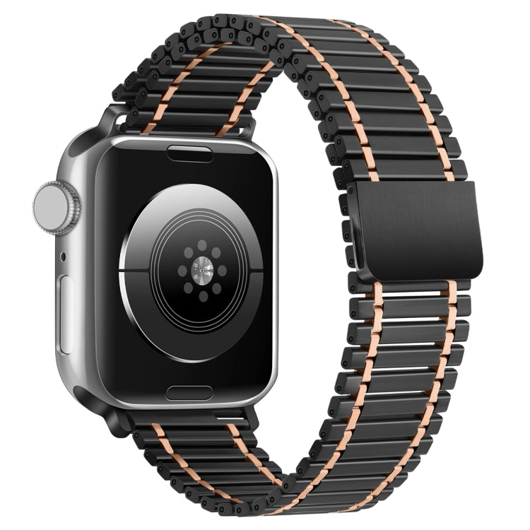 Chain Magnetic Stainless Steel Watch Band For Apple Watch Ultra 49mm / Series 8&7 45mm / SE 2&6&SE&5&4 44mm / 3&2&1 42mm(Black+Rose Gold) by bashfashion