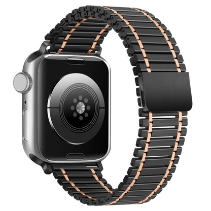 Chain Magnetic Stainless Steel Watch Band For Apple Watch Ultra 49mm / Series 8&7 45mm / SE 2&6&SE&5&4 44mm / 3&2&1 42mm(Black+Rose Gold) by bashfashion