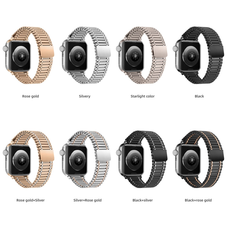 Chain Magnetic Stainless Steel Watch Band For Apple Watch Ultra 49mm / Series 8&7 45mm / SE 2&6&SE&5&4 44mm / 3&2&1 42mm(Black+Silver) by bashfashion