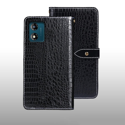 For Motorola Moto E13 idewei Crocodile Texture Leather Phone Case(Black) by idewei