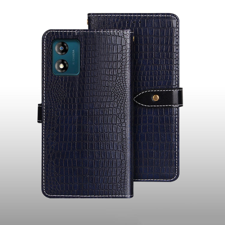 For Motorola Moto E13 idewei Crocodile Texture Leather Phone Case(Dark Blue) by idewei