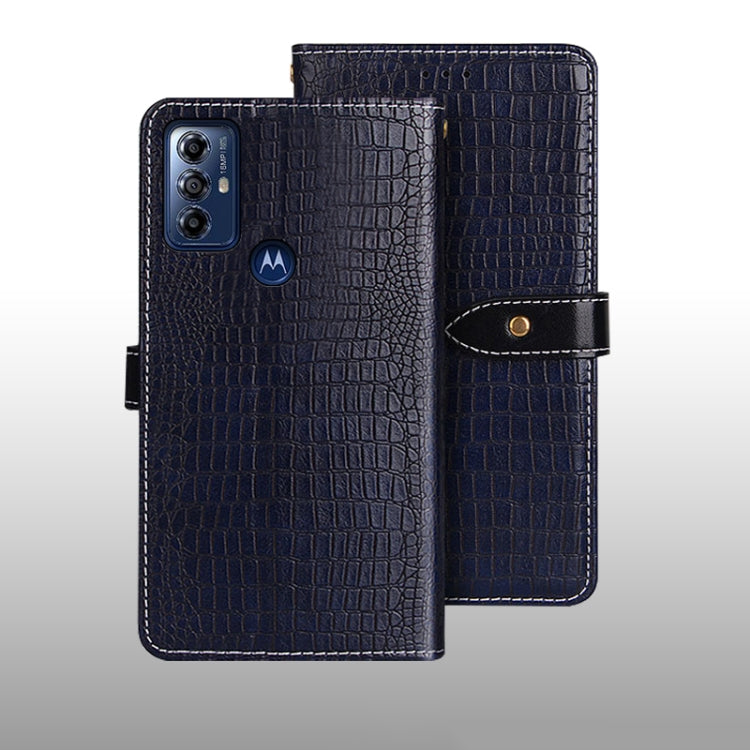 For Motorola Moto G Play 2023 idewei Crocodile Texture Leather Phone Case(Dark Blue) by idewei
