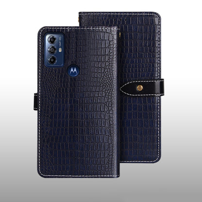 For Motorola Moto G Play 2023 idewei Crocodile Texture Leather Phone Case(Dark Blue) by idewei