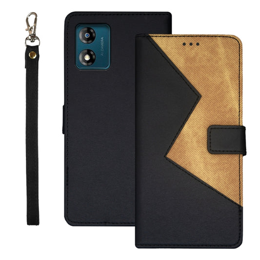 For Motorola Moto E13 idewei Two-color Splicing Leather Phone Case(Black) by idewei