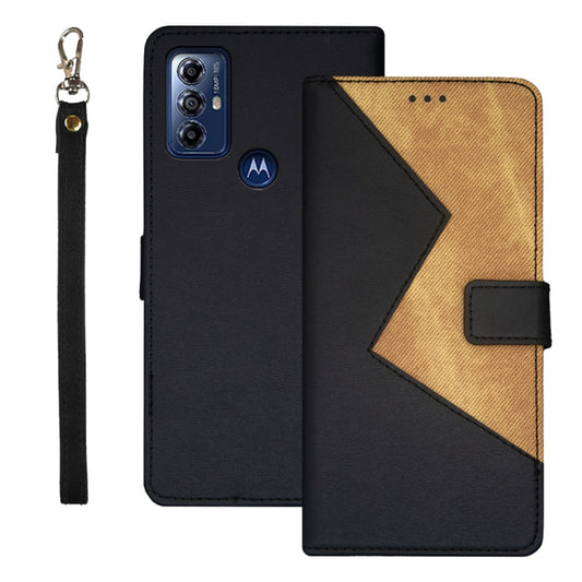 For Motorola Moto G Play 2023 idewei Two-color Splicing Leather Phone Case(Black) by idewei