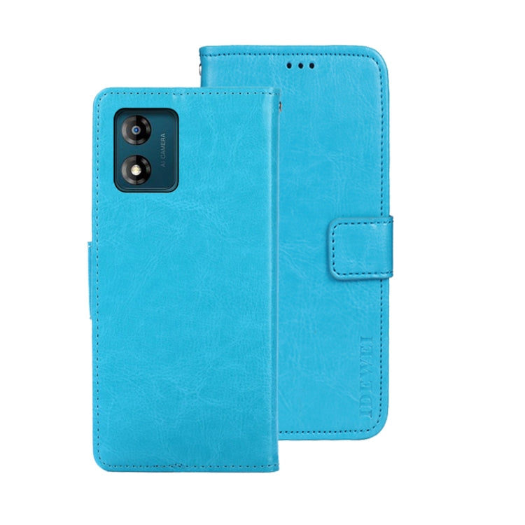 For Motorola Moto E13 idewei Crazy Horse Texture Leather Phone Case with Holder(Sky Blue) by idewei