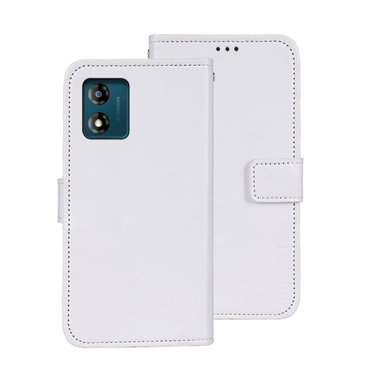 For Motorola Moto E13 idewei Crazy Horse Texture Leather Phone Case with Holder(White) by idewei