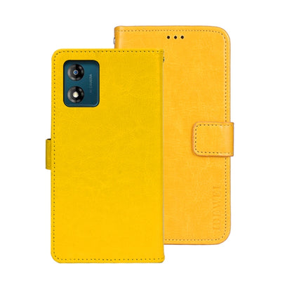 For Motorola Moto E13 idewei Crazy Horse Texture Leather Phone Case with Holder(Yellow) by idewei