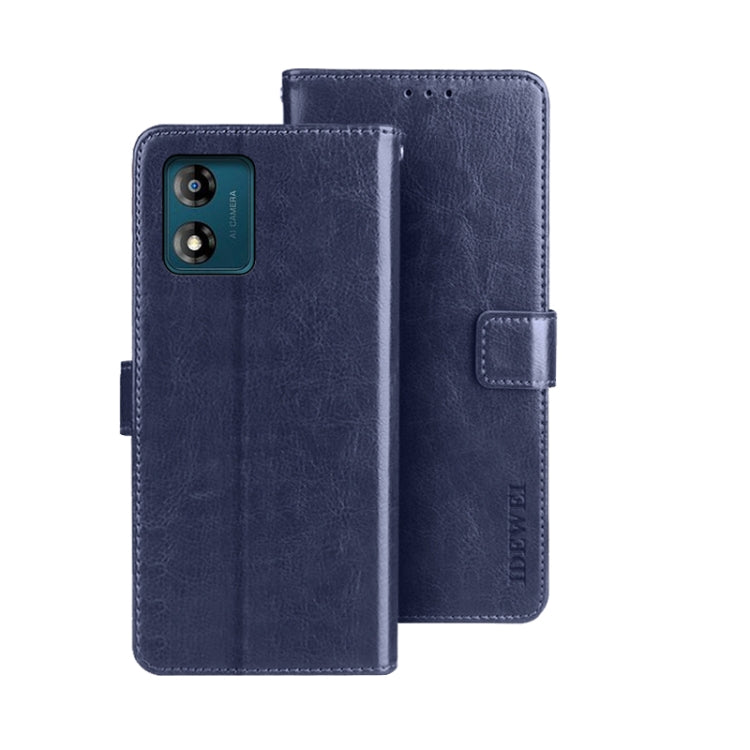 For Motorola Moto E13 idewei Crazy Horse Texture Leather Phone Case with Holder(Blue) by idewei