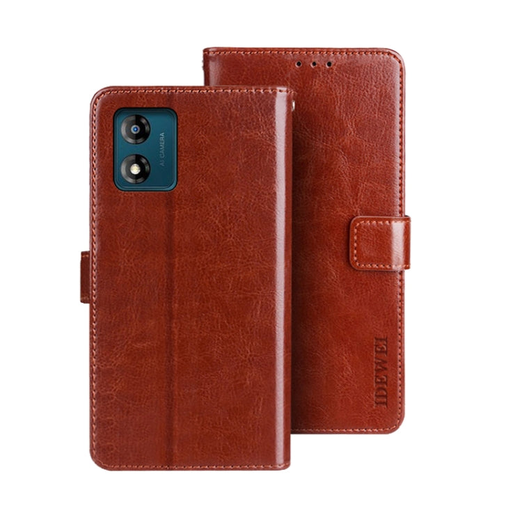 For Motorola Moto E13 idewei Crazy Horse Texture Leather Phone Case with Holder(Brown) by idewei