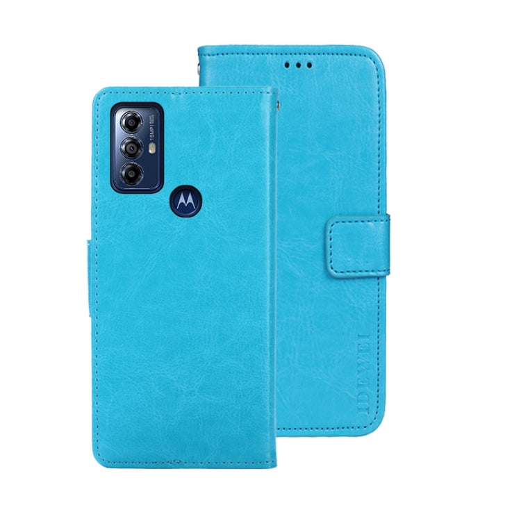 For Motorola Moto G Play 2023 idewei Crazy Horse Texture Leather Phone Case with Holder(Sky Blue) by idewei