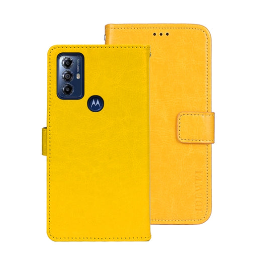 For Motorola Moto G Play 2023 idewei Crazy Horse Texture Leather Phone Case with Holder(Yellow) by idewei