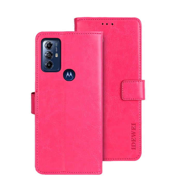 For Motorola Moto G Play 2023 idewei Crazy Horse Texture Leather Phone Case with Holder(Rose Red) by idewei