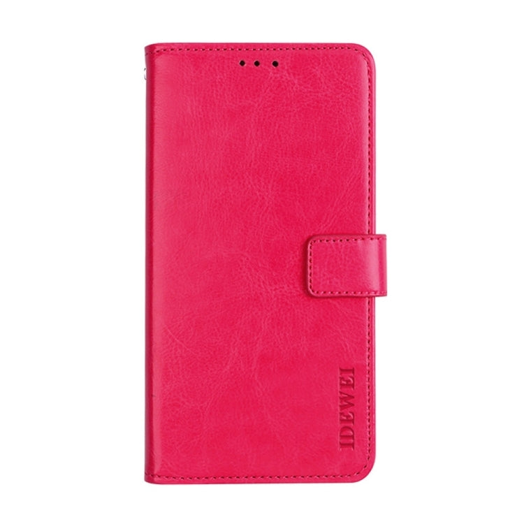 For Motorola Moto G Play 2023 idewei Crazy Horse Texture Leather Phone Case with Holder(Rose Red) by idewei