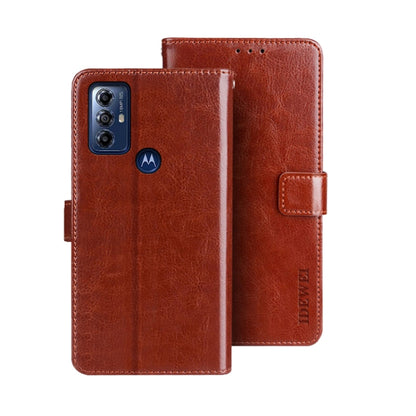 For Motorola Moto G Play 2023 idewei Crazy Horse Texture Leather Phone Case with Holder(Brown) by idewei