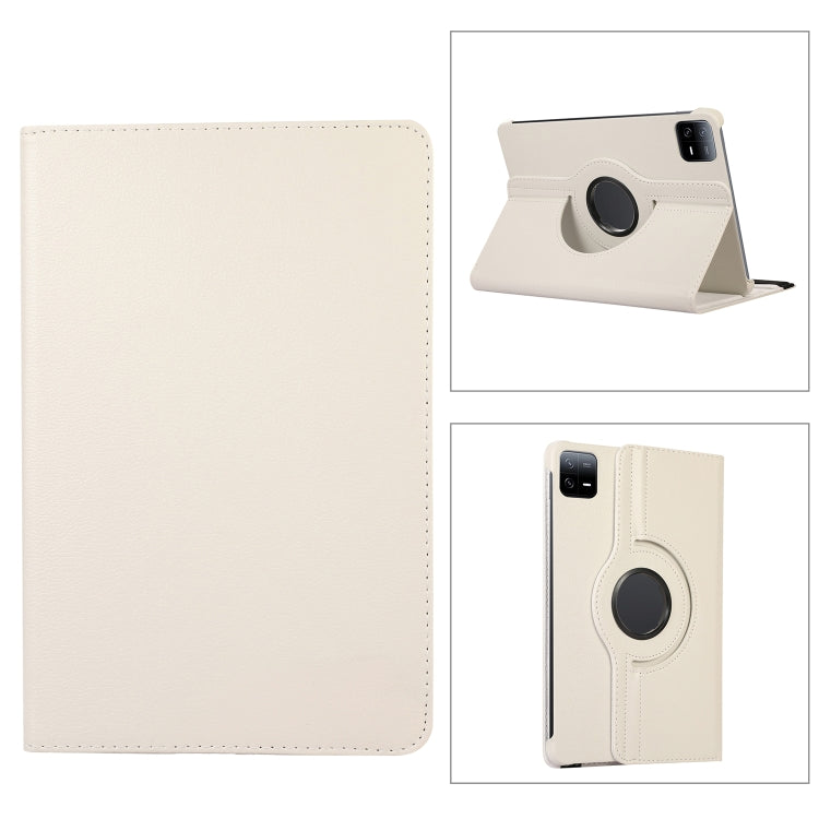 For Xiaomi Pad 6 / Pad 6 Pro 360 Degree Rotation Litchi Texture Leather Tablet Case(White) by bashfashion