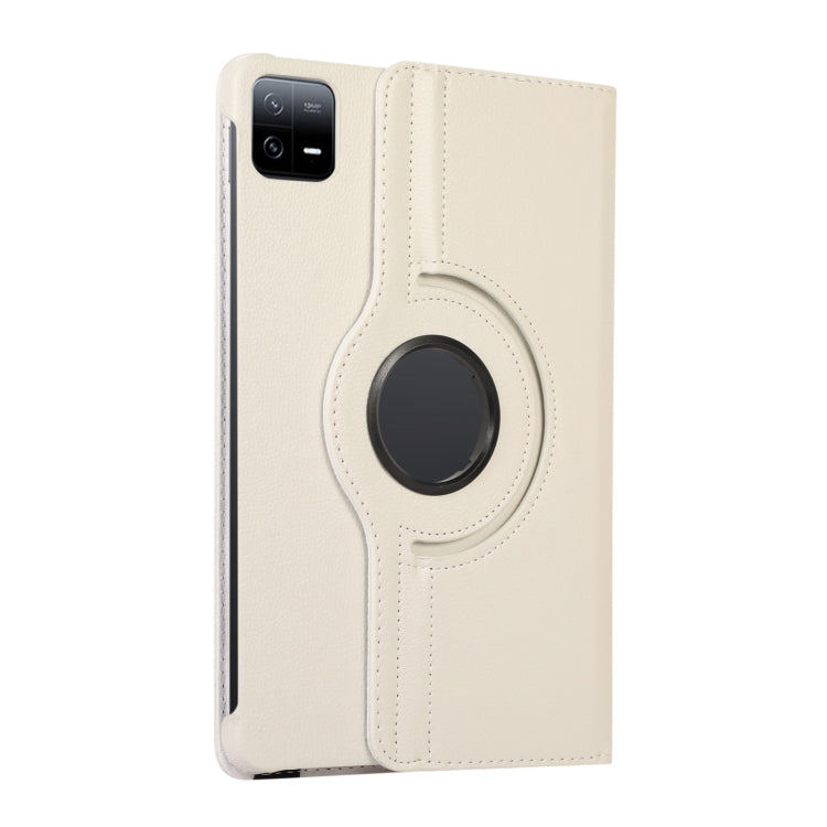 For Xiaomi Pad 6 / Pad 6 Pro 360 Degree Rotation Litchi Texture Leather Tablet Case(White) by bashfashion