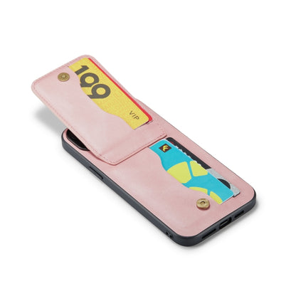 For iPhone 14 Plus Fierre Shann Crazy Horse Card Holder Back Cover PU Phone Case(Pink) by FIERRE SHANN