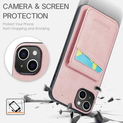 For iPhone 14 Plus Fierre Shann Crazy Horse Card Holder Back Cover PU Phone Case(Pink) by FIERRE SHANN