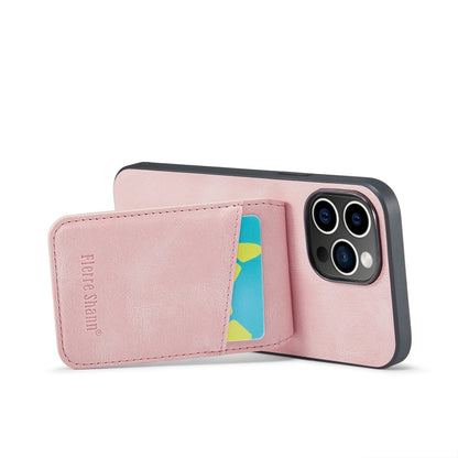 For iPhone 14 Pro Fierre Shann Crazy Horse Card Holder Back Cover PU Phone Case(Pink) by FIERRE SHANN