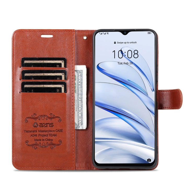 For Honor 70 Lite AZNS Sheepskin Texture Flip Leather Phone Case(Brown) by AZNS