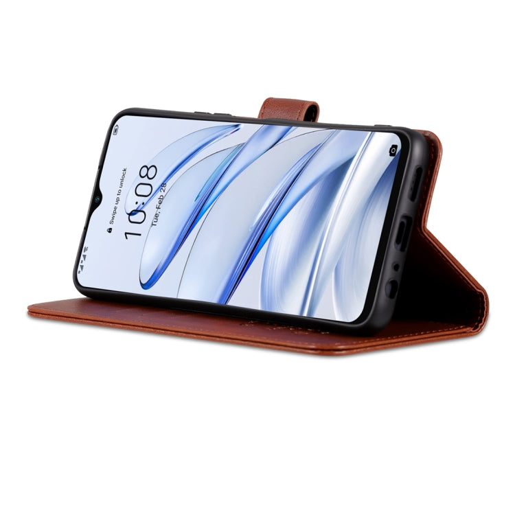 For Honor 70 Lite AZNS Sheepskin Texture Flip Leather Phone Case(Brown) by AZNS