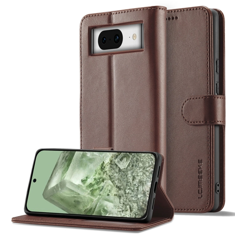 For Google Pixel 8a LC.IMEEKE Calf Texture Flip Leather Phone Case(Brown) by LC.IMEEKE