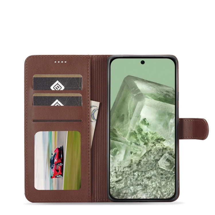 For Google Pixel 8a LC.IMEEKE Calf Texture Flip Leather Phone Case(Brown) by LC.IMEEKE