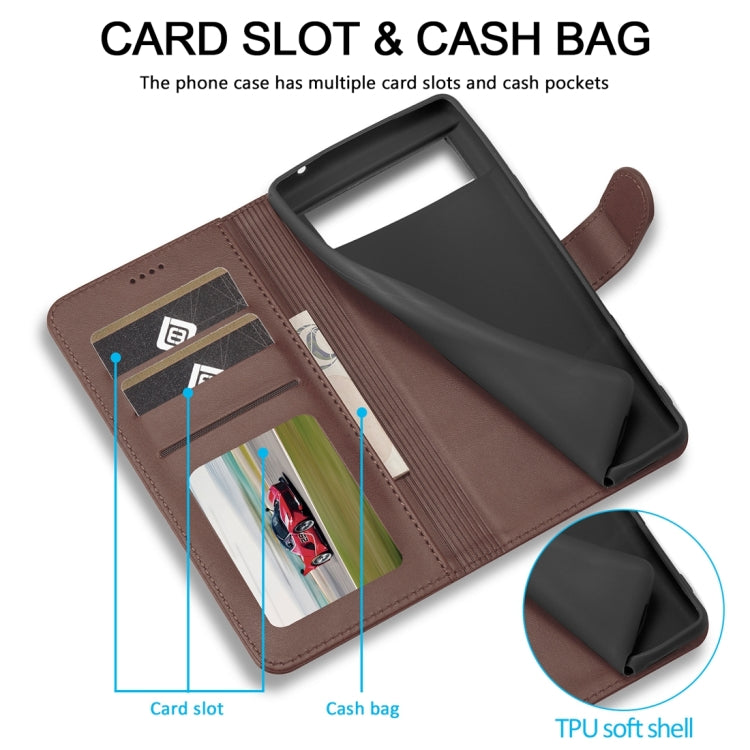 For Google Pixel 8a LC.IMEEKE Calf Texture Flip Leather Phone Case(Brown) by LC.IMEEKE