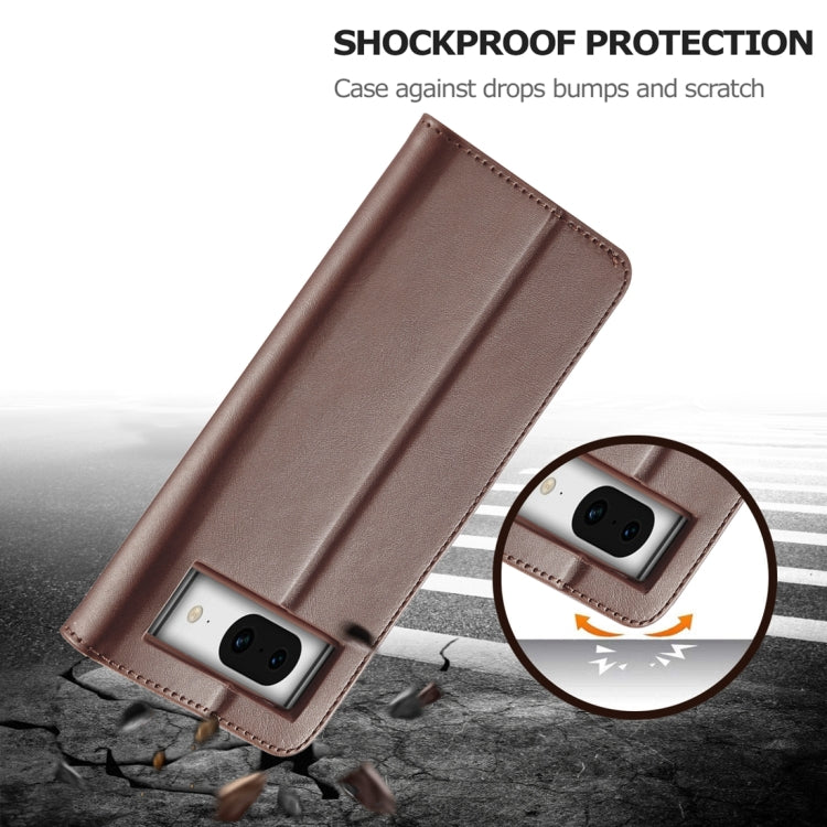 For Google Pixel 8a LC.IMEEKE Calf Texture Flip Leather Phone Case(Brown) by LC.IMEEKE