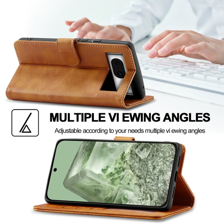 For Google Pixel 8a LC.IMEEKE Calf Texture Flip Leather Phone Case(Yellow) by LC.IMEEKE