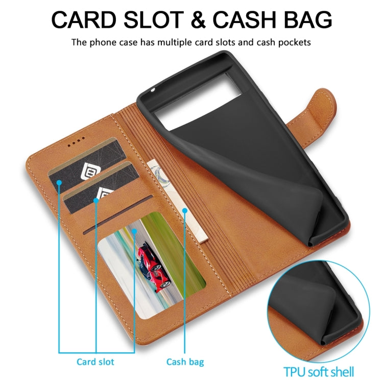 For Google Pixel 8a LC.IMEEKE Calf Texture Flip Leather Phone Case(Yellow) by LC.IMEEKE