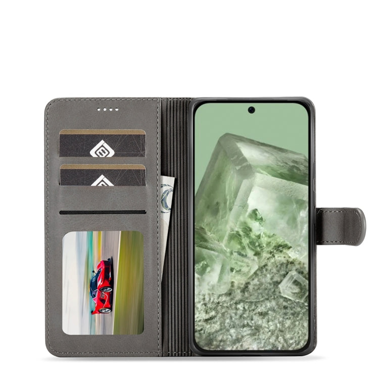 For Google Pixel 8a LC.IMEEKE Calf Texture Flip Leather Phone Case(Grey) by LC.IMEEKE