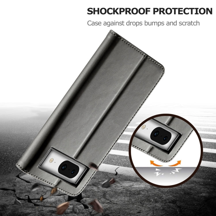 For Google Pixel 8a LC.IMEEKE Calf Texture Flip Leather Phone Case(Grey) by LC.IMEEKE