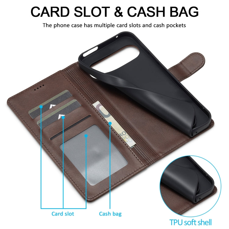 For Google Pixel 9 / 9 Pro LC.IMEEKE Calf Texture Flip Leather Phone Case(Brown) by LC.IMEEKE