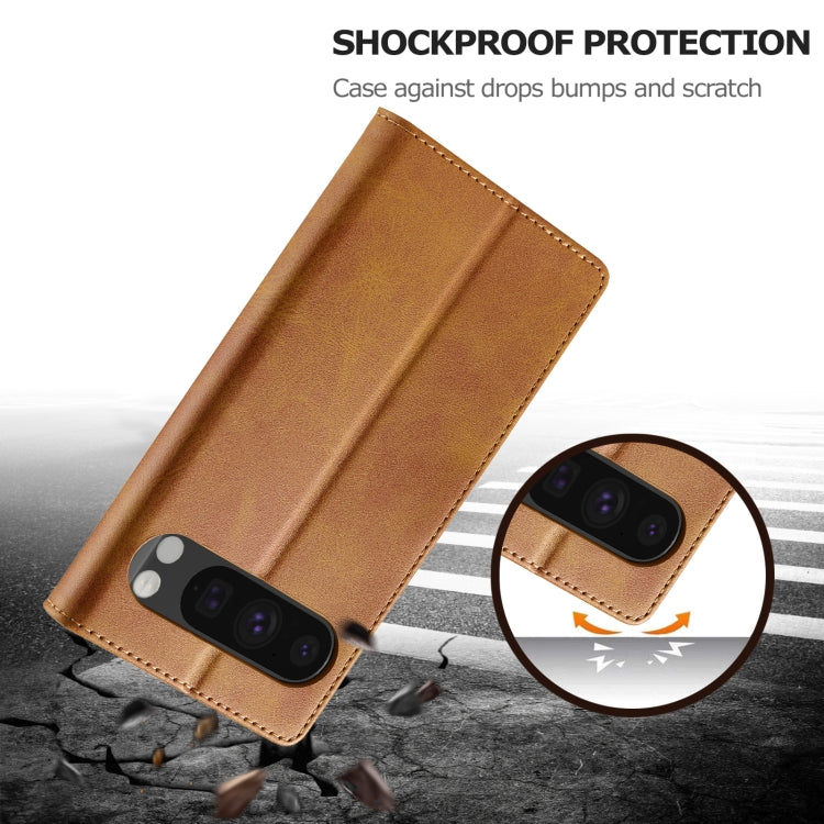 For Google Pixel 9 / 9 Pro LC.IMEEKE Calf Texture Flip Leather Phone Case(Yellow) by LC.IMEEKE