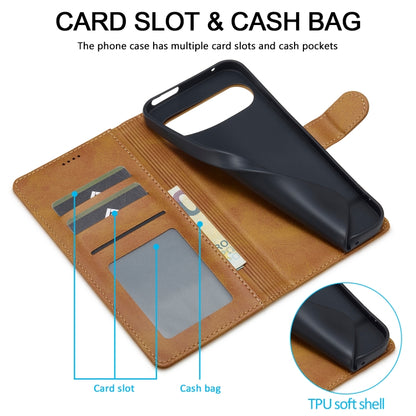 For Google Pixel 9 / 9 Pro LC.IMEEKE Calf Texture Flip Leather Phone Case(Yellow) by LC.IMEEKE