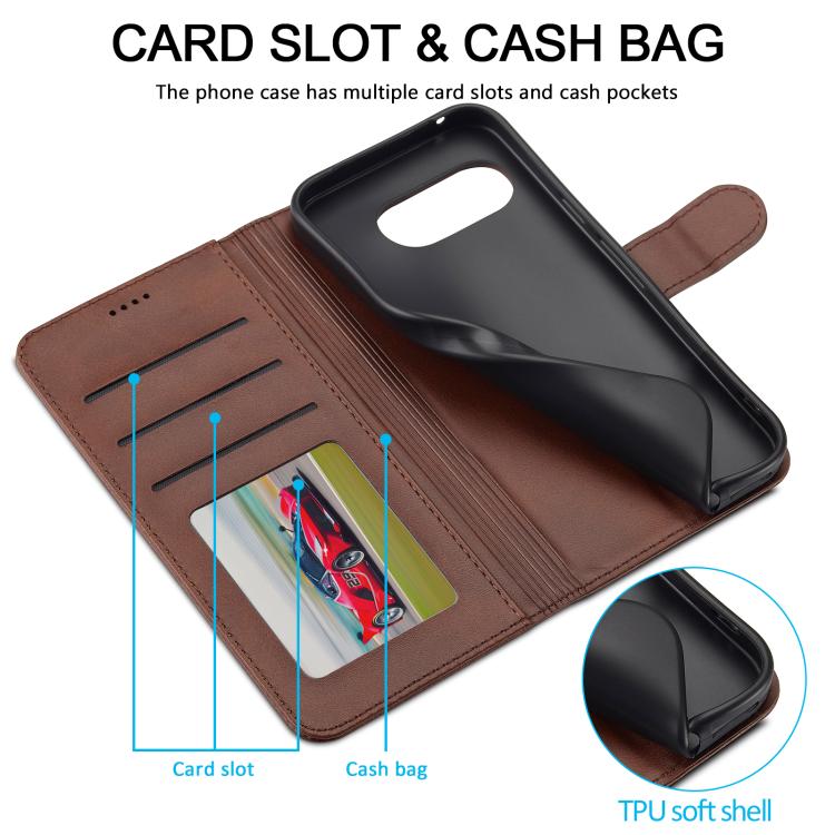 For Google Pixel 9a LC.IMEEKE Calf Texture Flip Leather Phone Case(Brown) by LC.IMEEKE