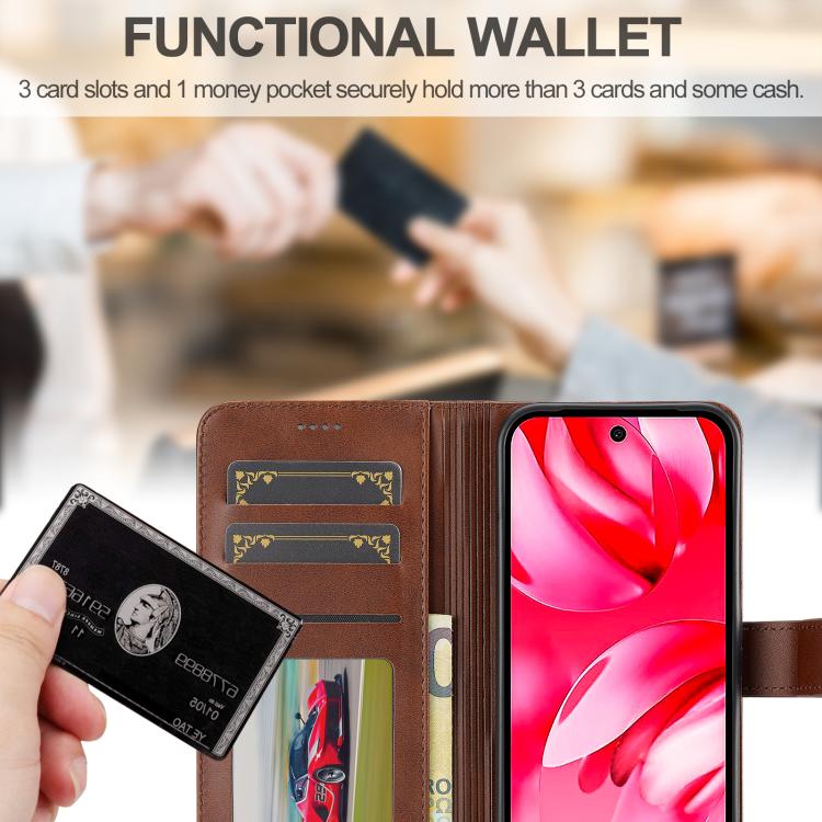 For Google Pixel 9a LC.IMEEKE Calf Texture Flip Leather Phone Case(Brown) by LC.IMEEKE