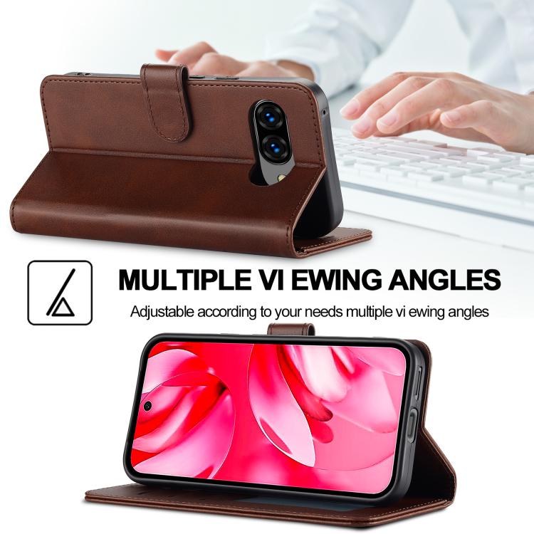 For Google Pixel 9a LC.IMEEKE Calf Texture Flip Leather Phone Case(Brown) by LC.IMEEKE