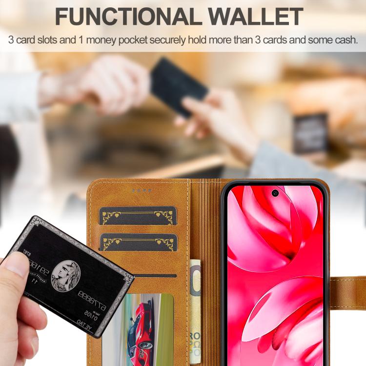 For Google Pixel 9a LC.IMEEKE Calf Texture Flip Leather Phone Case(Yellow) by LC.IMEEKE